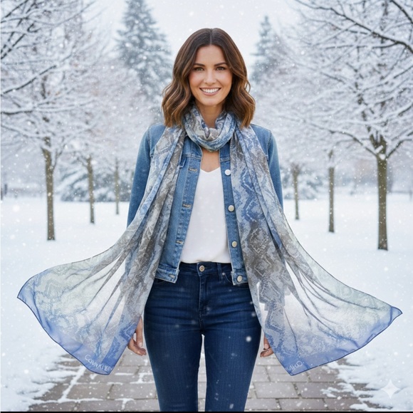 Calvin Klein Accessories - Calvin Klein Blue Gray Oversized Long Scarf 75" EUC